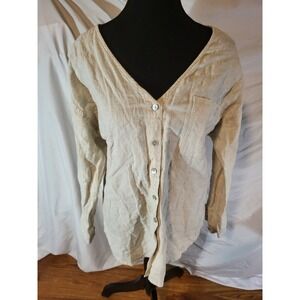 Nature Chic Beige 100% Linen Long Sleeve Button Down  Size M